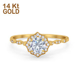 14K Yellow Gold Round Petite Dainty Bridal Wedding Engagement Ring Simulated CZ Size-7