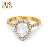 14K Yellow Gold Halo Teardrop Bridal Filigree Ring Simulated Cubic Zirconia