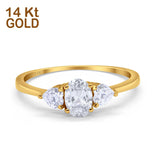 14K Yellow Gold Three Stone Fashion Promise Ring Oval Simulated Cubic Zirconia Size-7