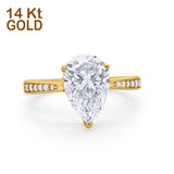 14K Yellow Gold Teardrop Pear Bridal Wedding Engagement Ring Simulated CZ