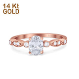 14K Rose Gold Vintage Style Oval Bridal Wedding Engagement Ring Simulated CZ