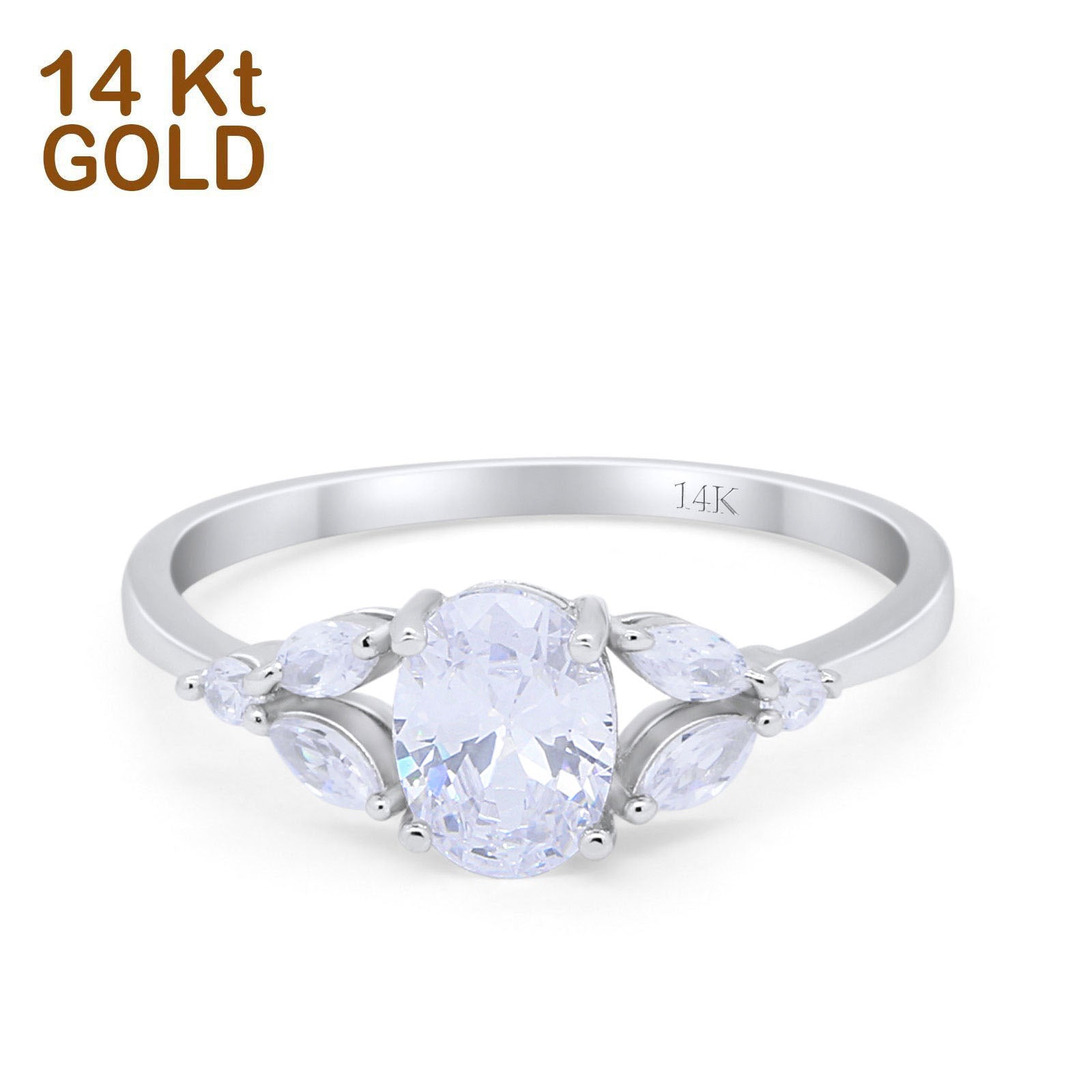 14K White Gold Oval Art Deco Engagement Ring Marquise Simulated CZ Size-7