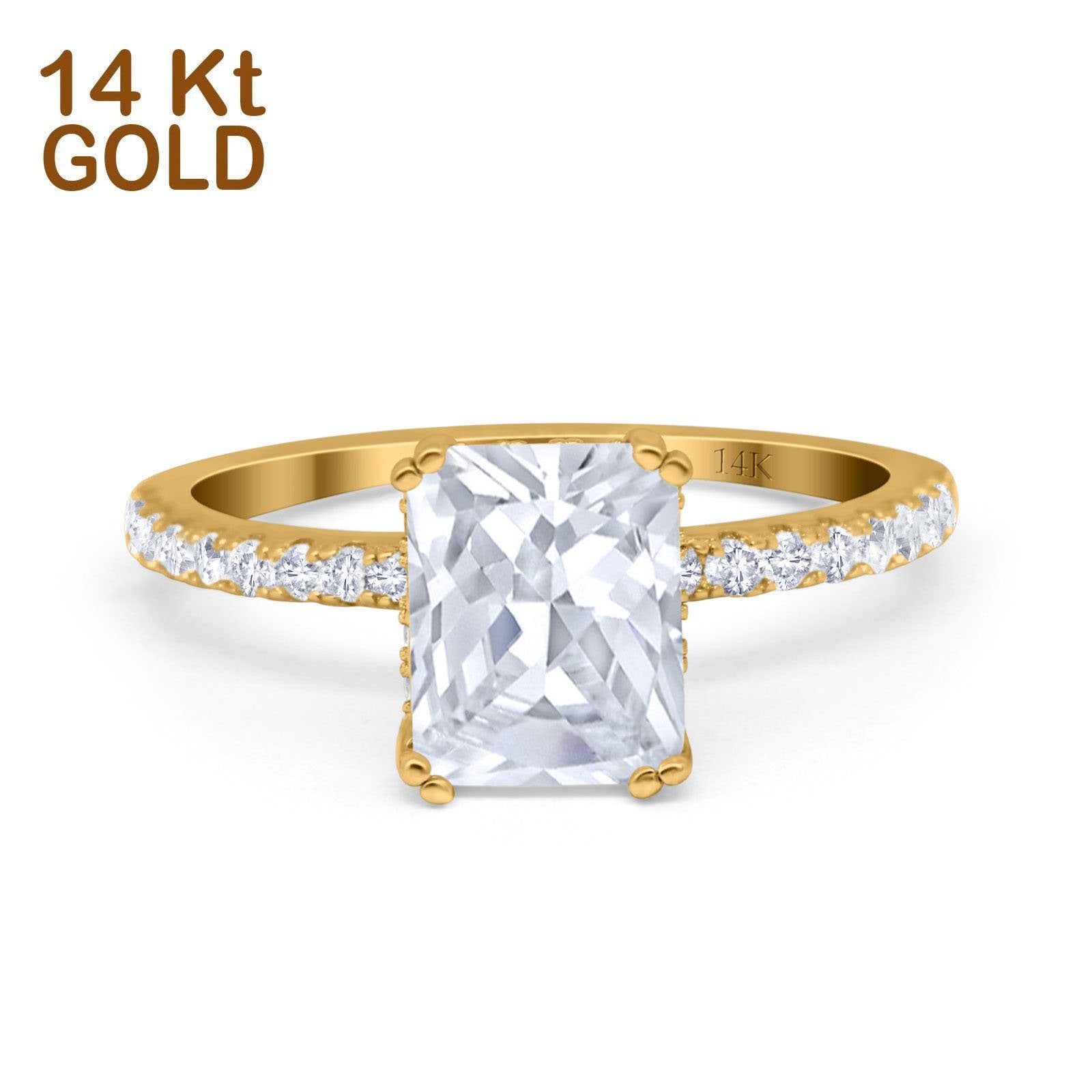 14K Yellow Gold Art Deco Radiant Cut Engagement Ring Simulated Cubic Zirconia