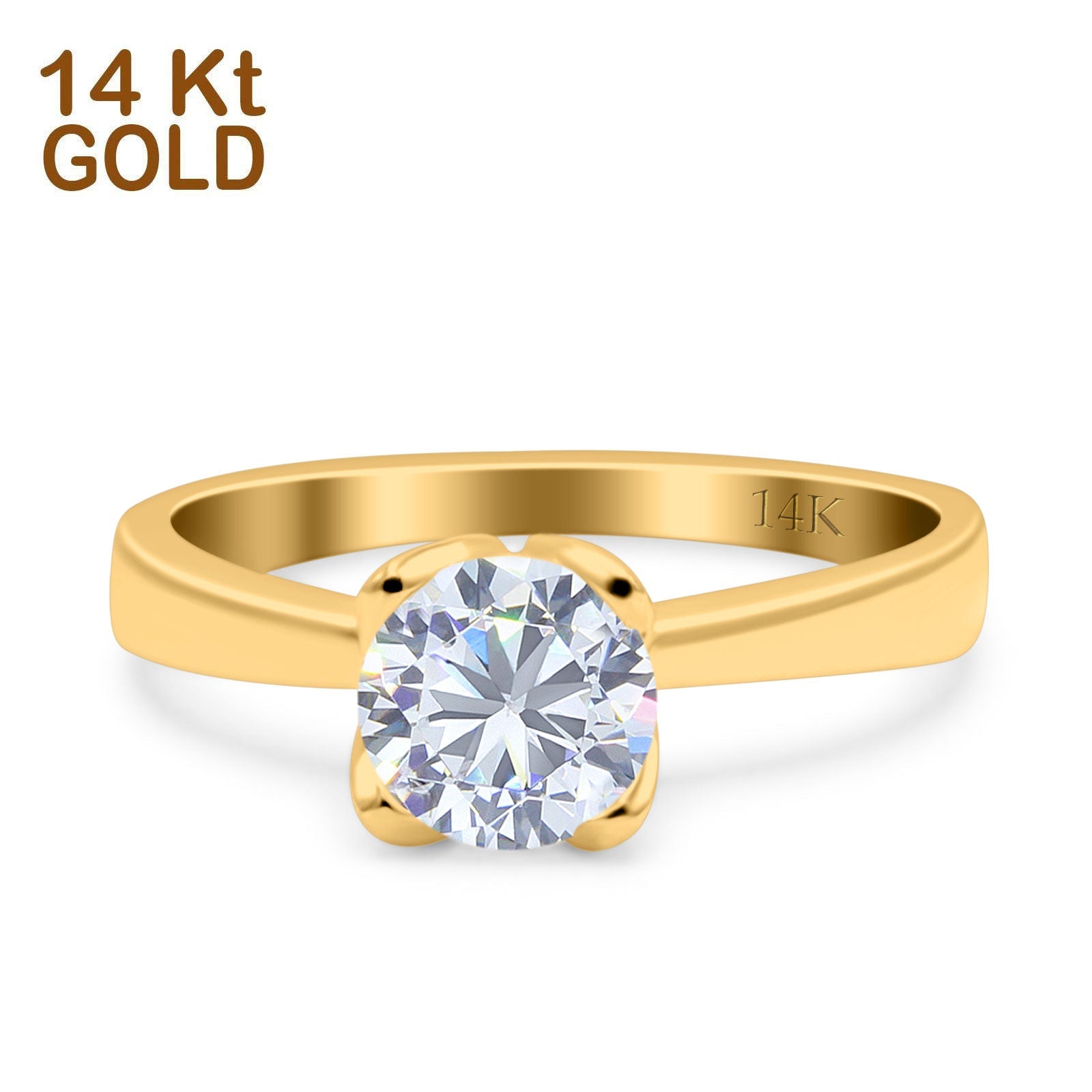 14K Yellow Gold Round Solitaire Simulated CZ Wedding Engagement Ring Size 7