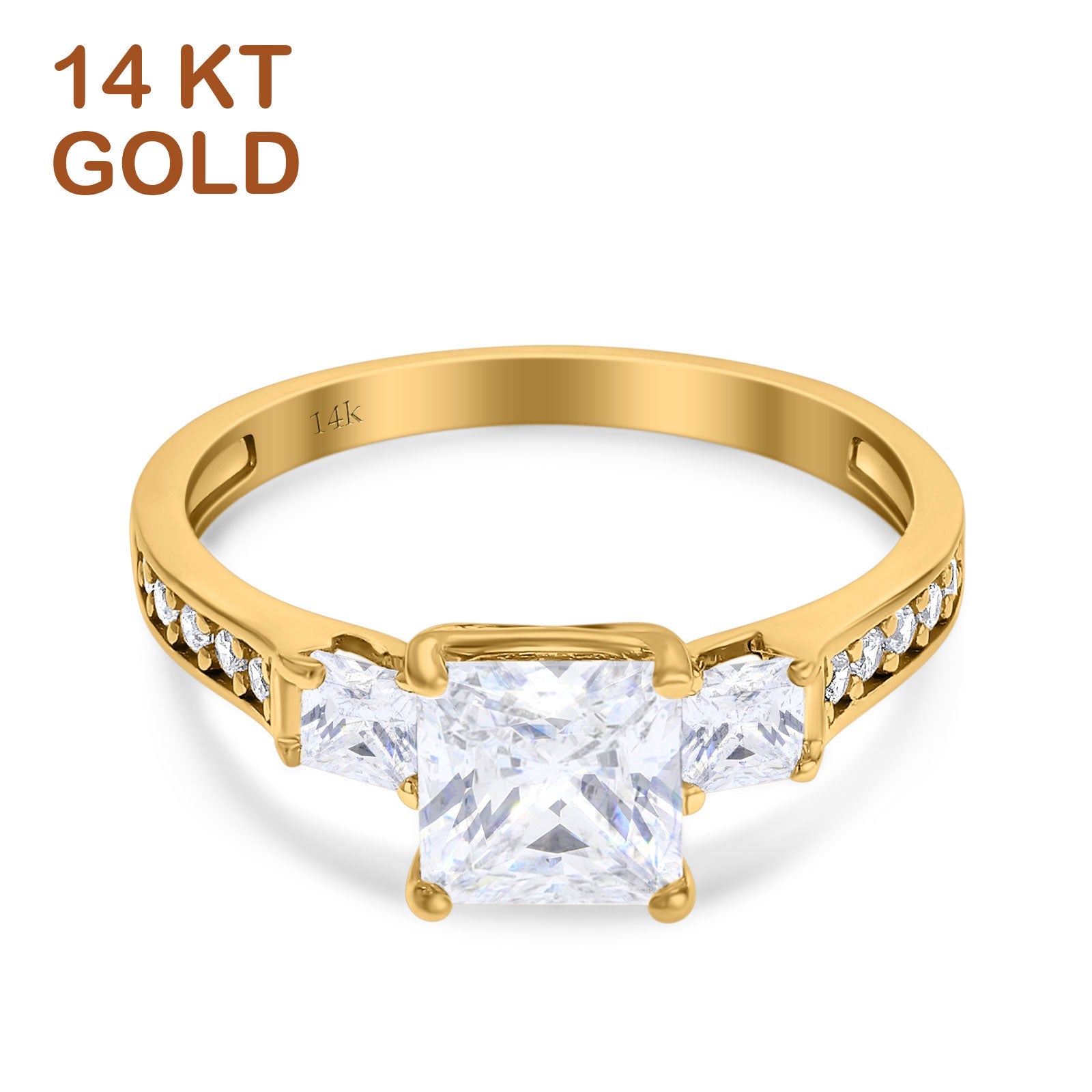 14K Yellow Gold Princess Cut Art Deco Bridal Simulated CZ Wedding Engagement Ring Size 7