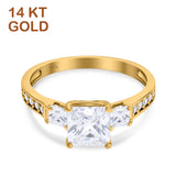 14K Yellow Gold Princess Cut Art Deco Bridal Simulated CZ Wedding Engagement Ring Size 7