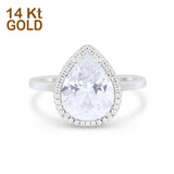 14K White Gold Halo Teardrop Pear Bridal Simulated CZ Wedding Engagement Ring