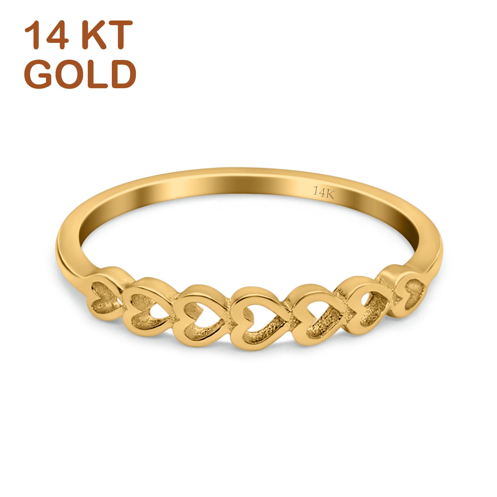14K Yellow Gold Hearts Band Simple Wedding Engagement Ring (3mm)