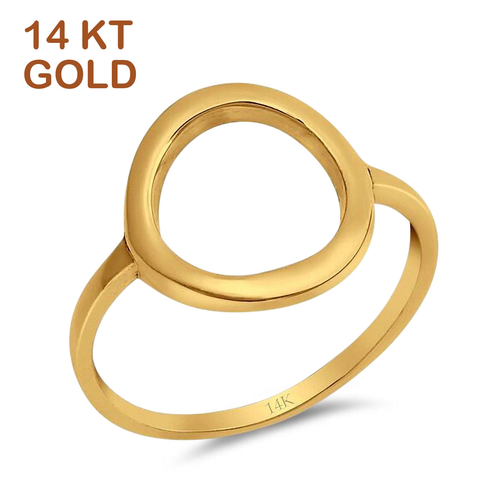 14K Yellow Gold Circle O Simple Plain Open Ring Wedding Band (14mm)