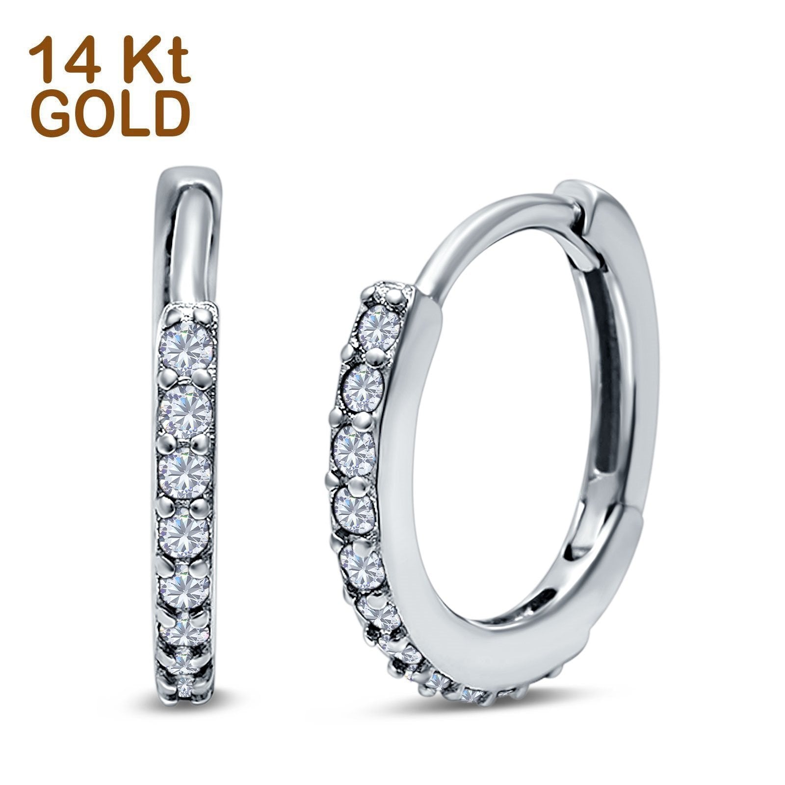 14K White Gold Half Eternity Hoop Earrings Round Simulated Cubic Zirconia (16mm)