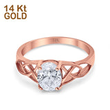 14K Rose Gold Accent Solitaire Oval Bridal Wedding Engagement Ring Simulated CZ Size-7