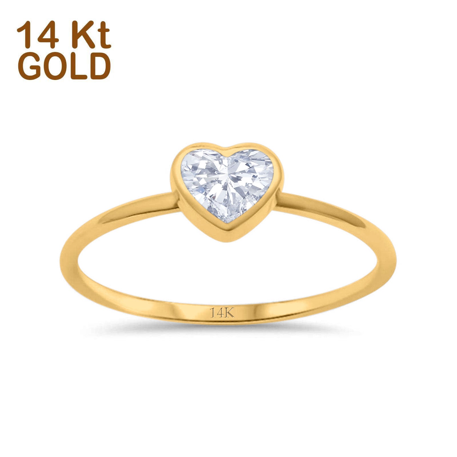 14K Yellow Gold Solitaire Heart Promise Ring Bridal Simulated CZ Wedding Engagement Size 7