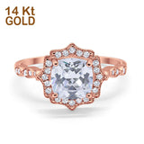 14K Rose Gold Art Deco Wedding Ring Cushion Cut Simulated Cubic Zirconia