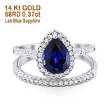 14K White Gold 1.62ct Pear 8mmx6mm G SI Nano Blue Sapphire Diamond Bridal Engagement Wedding Ring Size 6.5