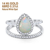 14K White Gold 0.37ct Pear 8mmx6mm G SI Natural White Opal Diamond Bridal Engagement Wedding Ring Size 6.5