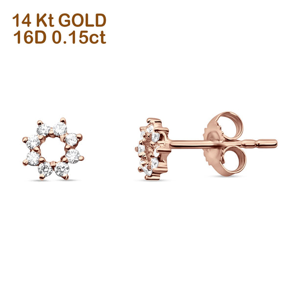 Floral Open Circle Diamond Stud Earring 14K Rose Gold 0.15ct
