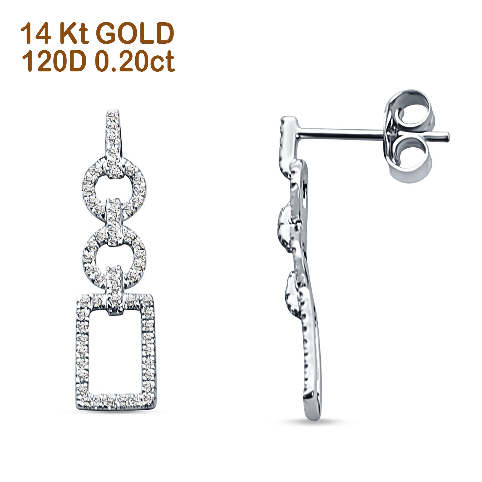 Diamond Stud Earrings Drop Dangle 14K White Gold 0.20ct Wholesale