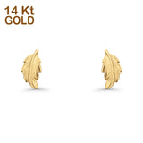 14K Yellow Gold Leaf Post Stud Earring 13mm
