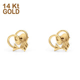 14K Yellow Gold Solid Arrow Heart Love Studs Earring Best Birthday Or Anniversary Valentines Gift