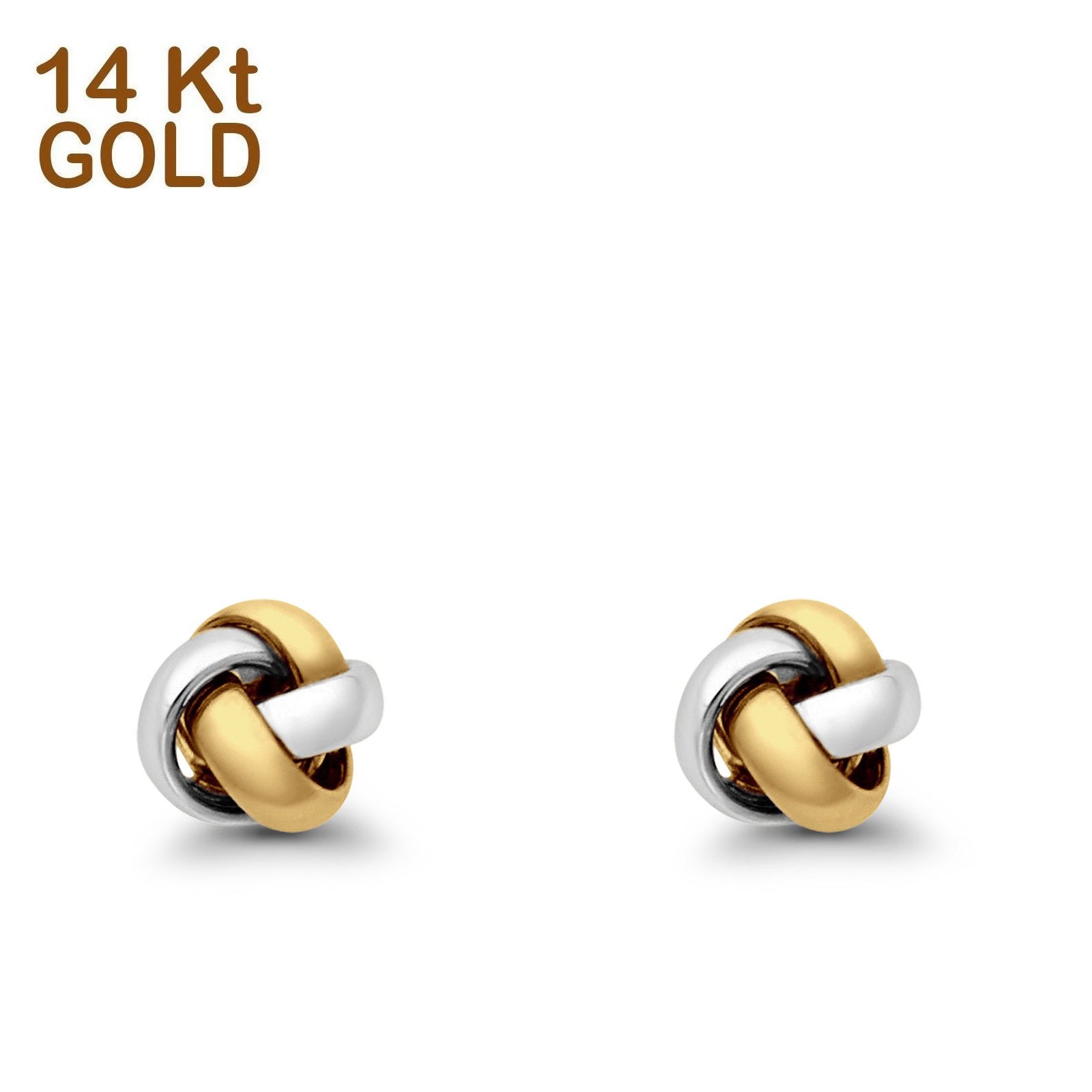 14K Gold Twisted Cable Edge Love Knot  Two Tone Stud Earring