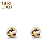 14K Gold Twisted Cable Edge Love Knot  Two Tone Stud Earring