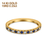 14K Yellow Gold 0.23ct Round 3mm Pave Natural Blue Sapphire G SI Half Eternity Diamond Bands Engagement Wedding Ring Size 6.5