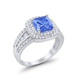 Halo Wedding Ring Princess Simulated Tanzanite CZ 925 Sterling Silver