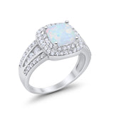 Halo Wedding Ring Princess Lab Created White Opal 925 Sterling Silver