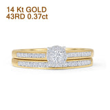 Two Piece Round Cluster Halo 0.37ct Natural Diamond Ring 14K Yellow Gold Wholesale