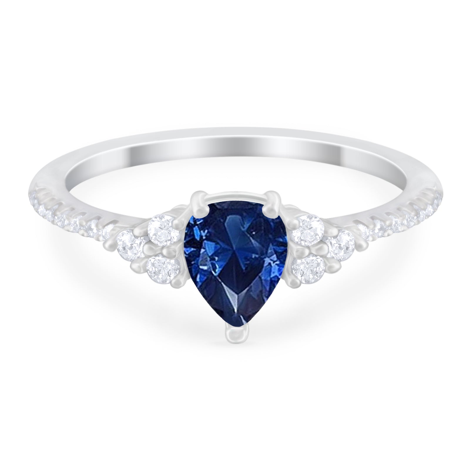 Teardrop Engagement Ring Simulated Blue Sapphire CZ 925 Sterling Silver