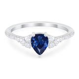 Teardrop Engagement Ring Simulated Blue Sapphire CZ 925 Sterling Silver