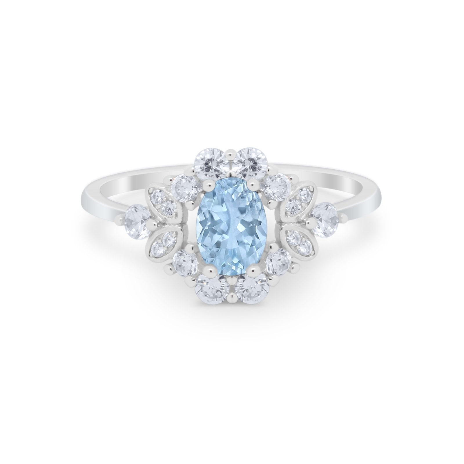 Oval Wedding Ring Vintage Simulated Aquamarine CZ 925 Sterling Silver