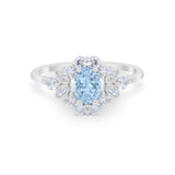 Oval Wedding Ring Vintage Simulated Aquamarine CZ 925 Sterling Silver