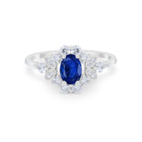 Oval Wedding Ring Vintage Art Deco Round Simulated Blue Sapphire CZ 925 Sterling Silver