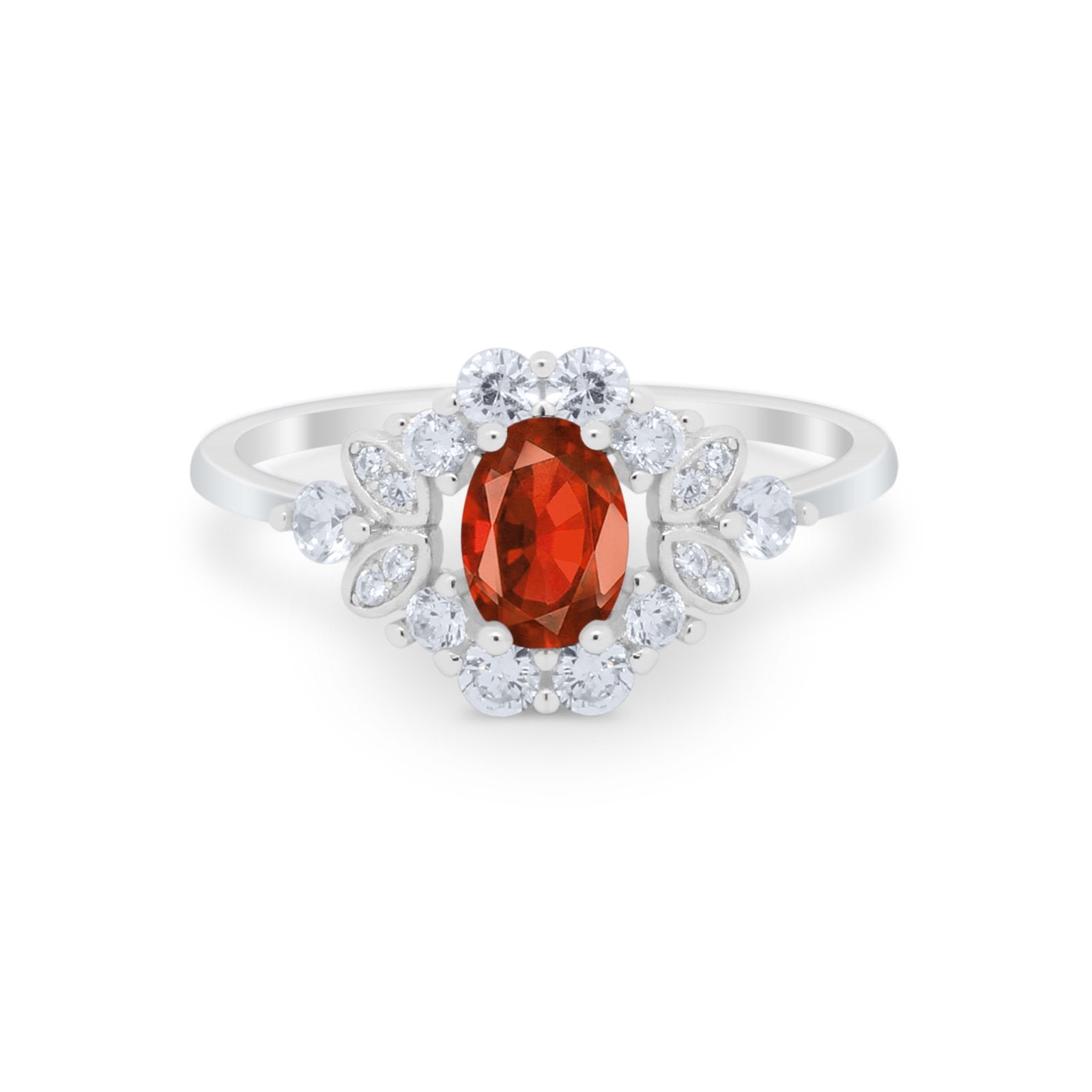 Oval Wedding Ring Vintage Art Deco Round Simulated Garnet CZ 925 Sterling Silver