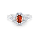 Oval Wedding Ring Vintage Art Deco Round Simulated Garnet CZ 925 Sterling Silver