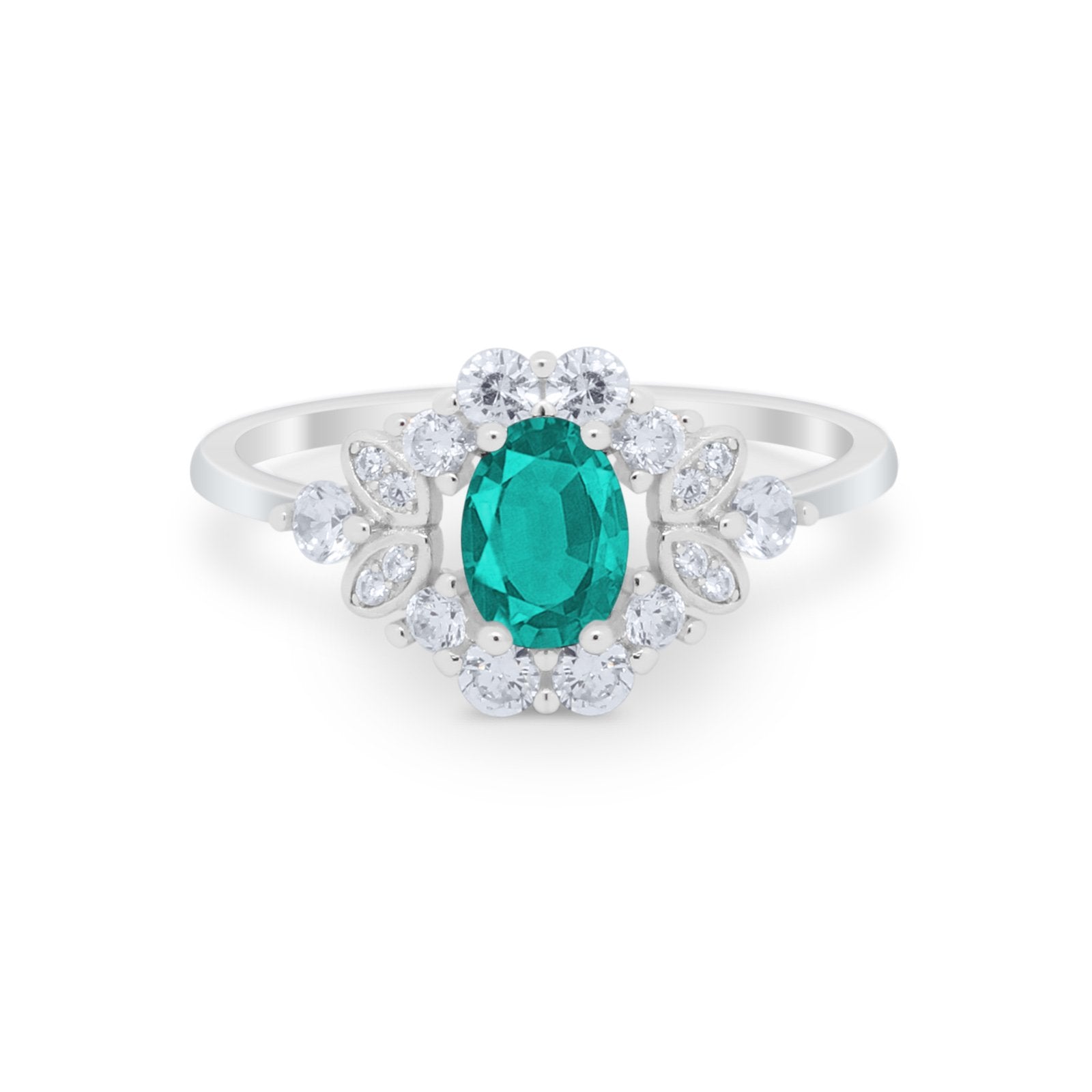 Oval Wedding Ring Vintage Simulated Paraiba Tourmaline CZ 925 Sterling Silver