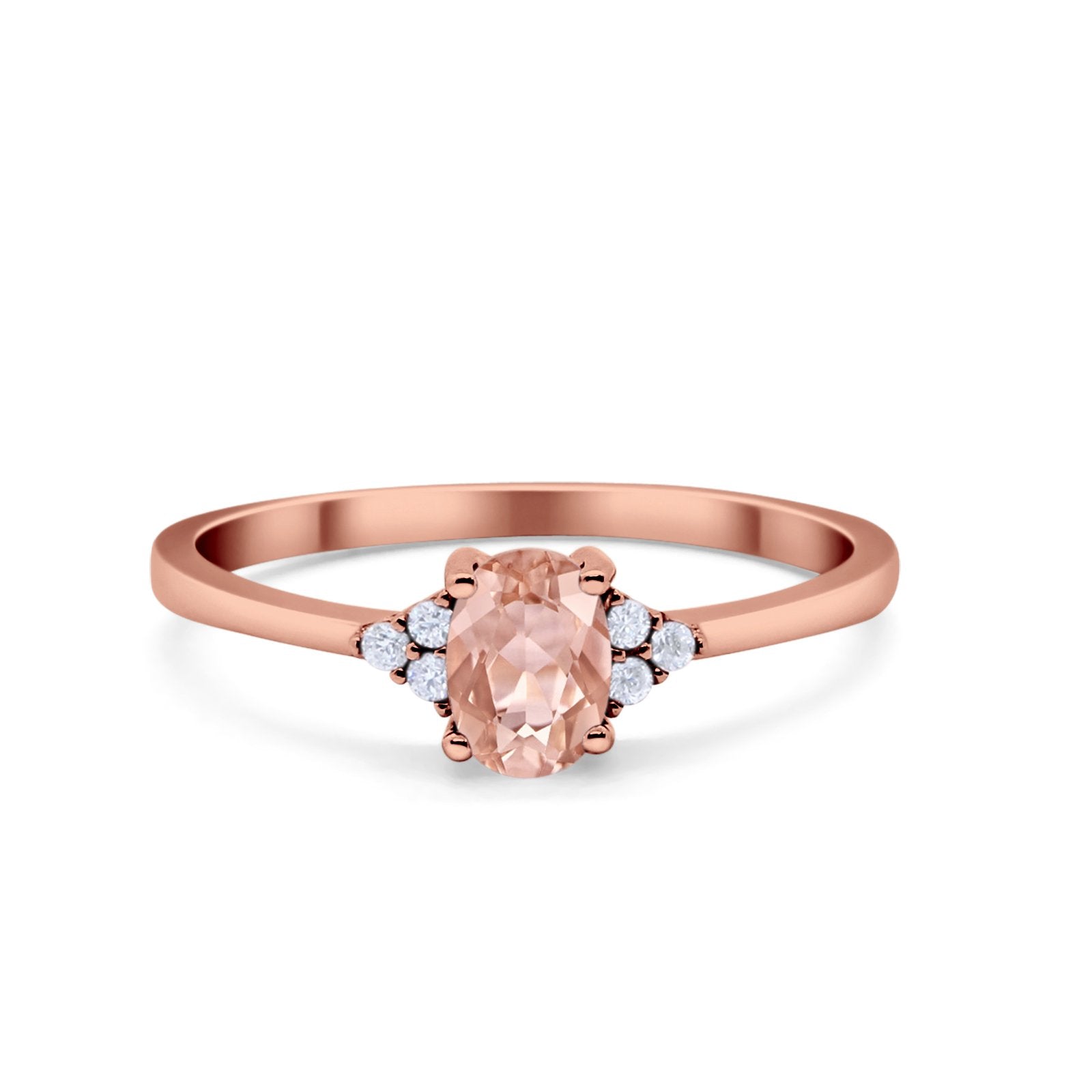 Oval Cut Wedding Ring Rose Tone, Simulated Morganite CZ 925 Sterling Silver