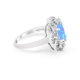 Art Deco Oval Wedding Ring Round Lab Created Blue Opal 925 Sterling Silver