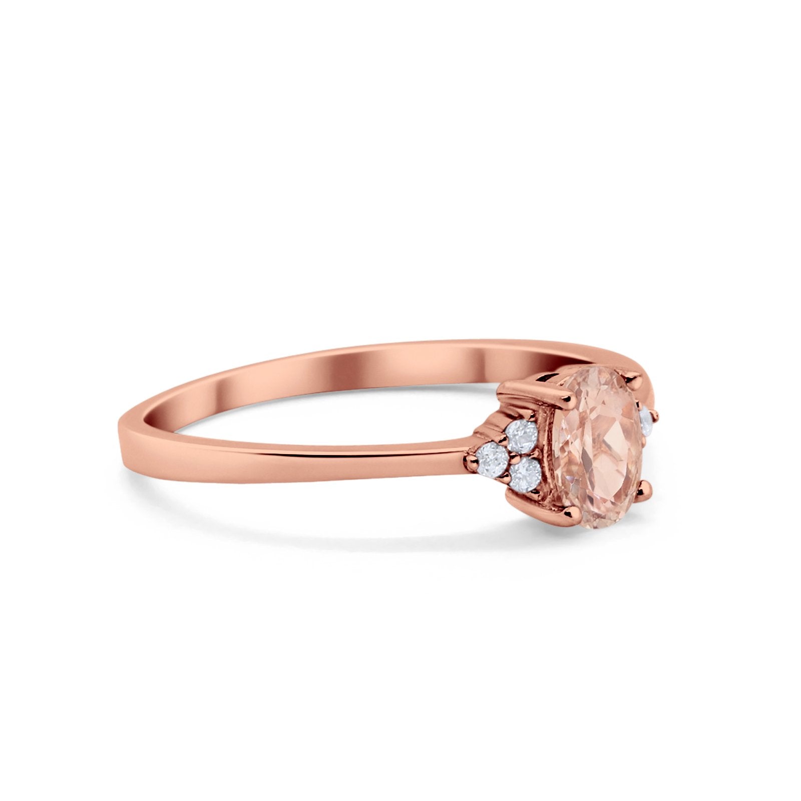 Oval Cut Wedding Ring Rose Tone, Simulated Morganite CZ 925 Sterling Silver