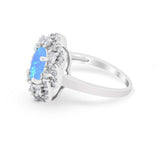 Art Deco Oval Wedding Ring Round Lab Created Blue Opal 925 Sterling Silver