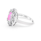 Art Deco Oval Wedding Ring Round Lab Created Pink Opal 925 Sterling Silver