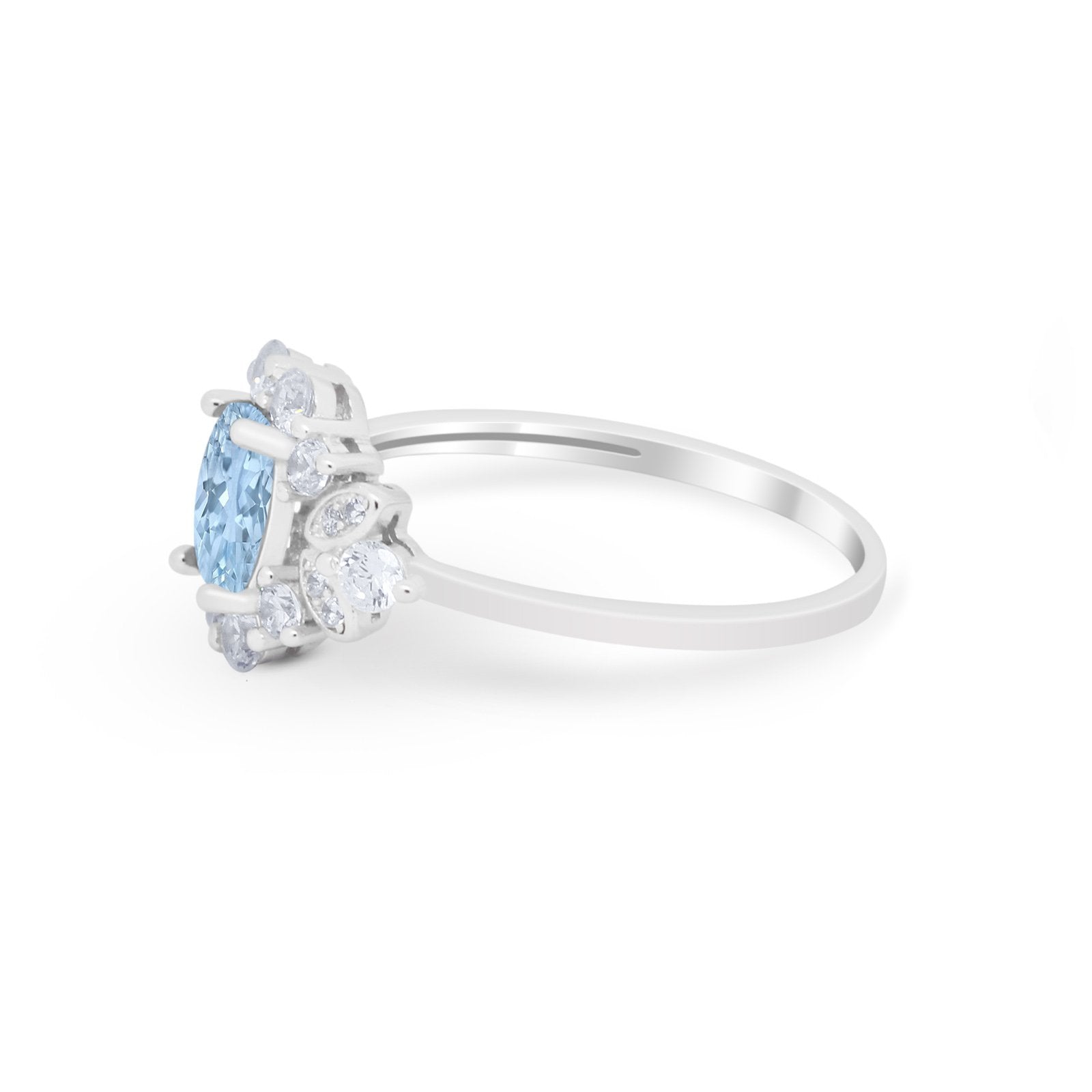 Oval Wedding Ring Vintage Simulated Aquamarine CZ 925 Sterling Silver