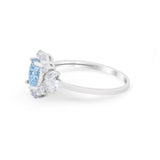Oval Wedding Ring Vintage Simulated Aquamarine CZ 925 Sterling Silver