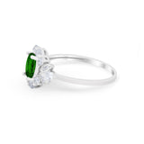 Oval Wedding Ring Vintage Art Deco Round Simulated Green Emerald CZ 925 Sterling Silver