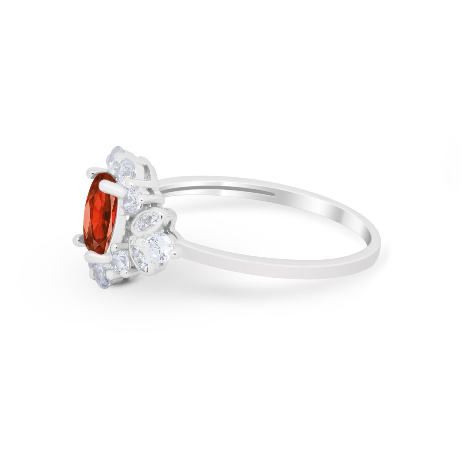 Oval Wedding Ring Vintage Art Deco Round Simulated Garnet CZ 925 Sterling Silver