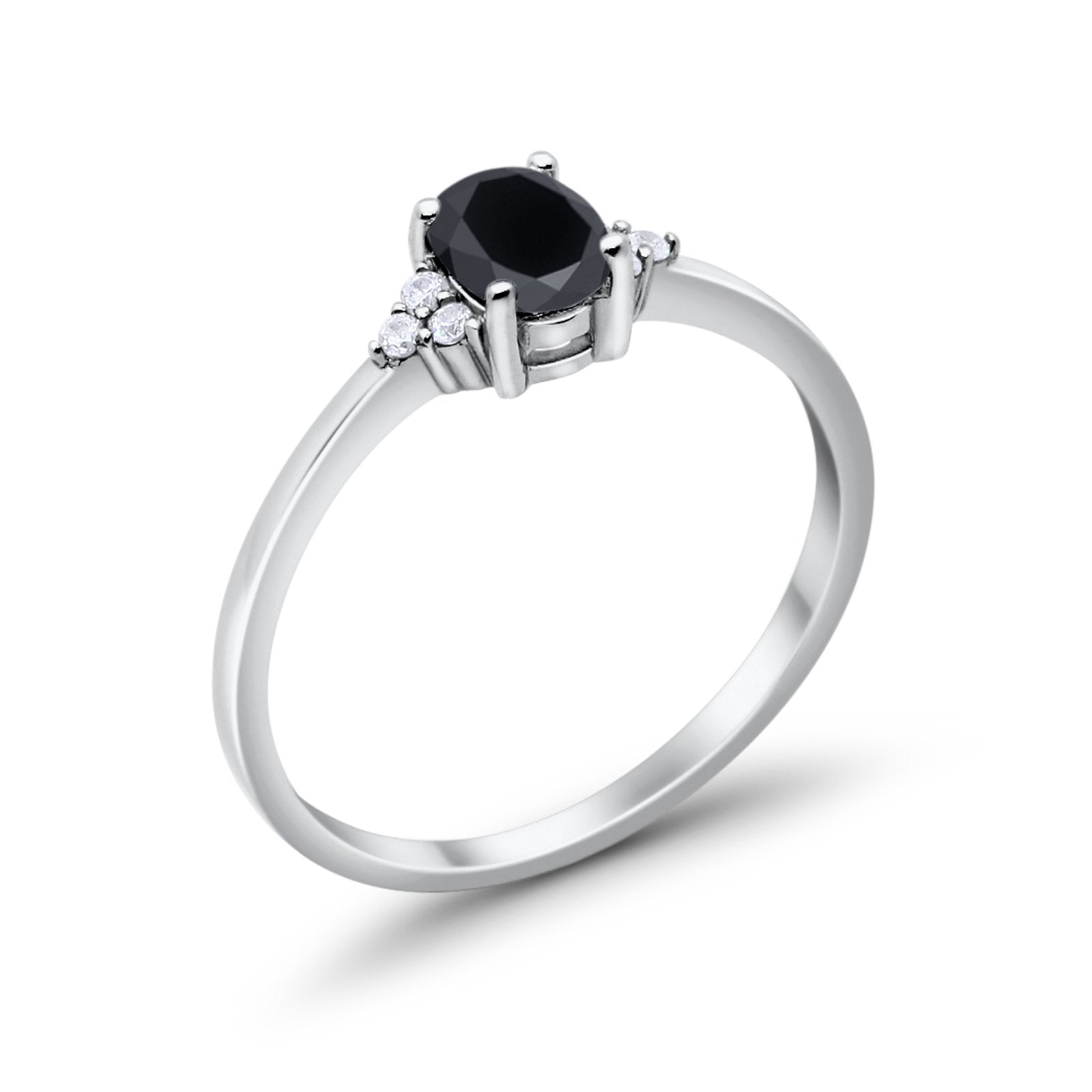 Oval Cut Wedding Ring Simulated Black CZ 925 Sterling Silver