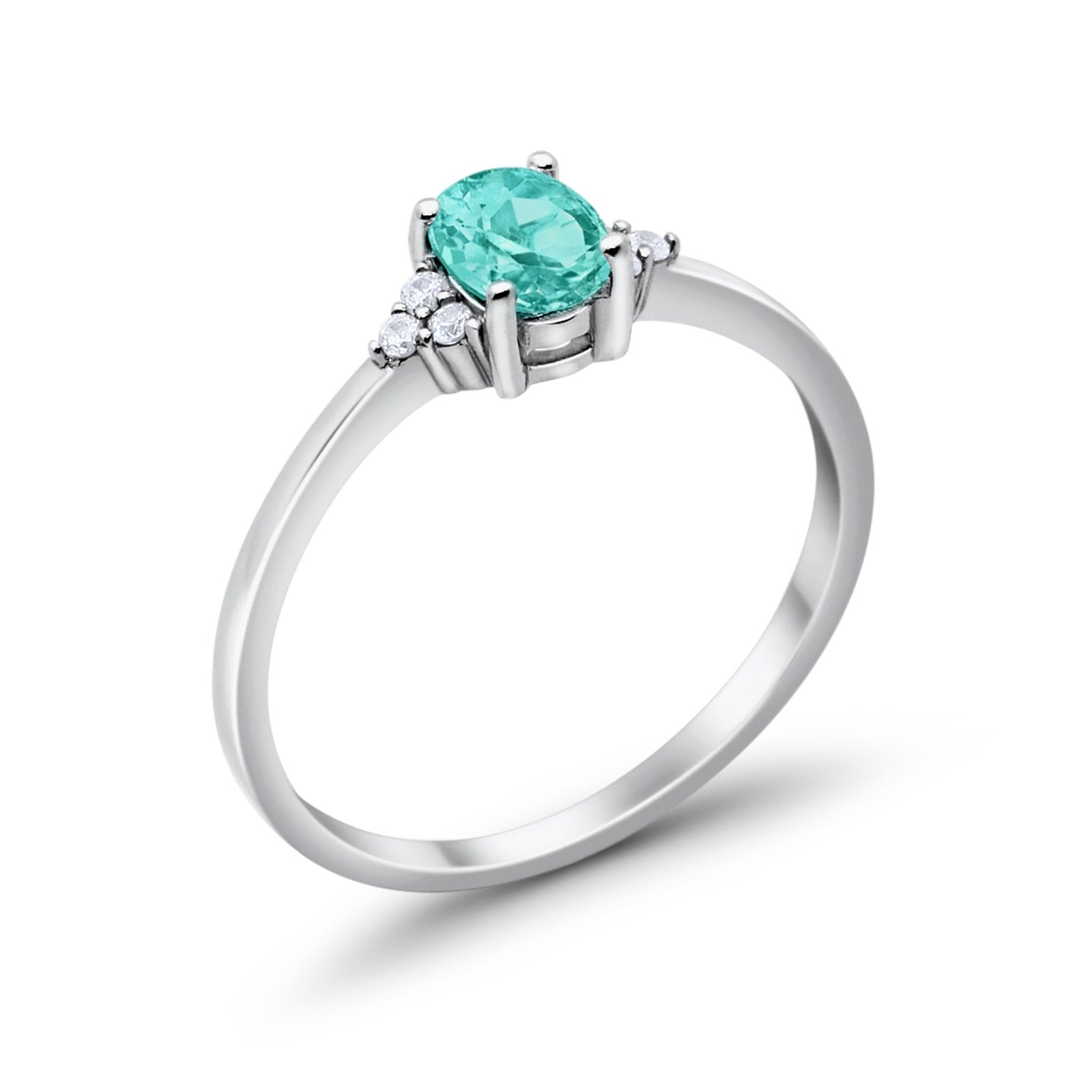 Oval Cut Wedding Ring Simulated Paraiba Tourmaline CZ 925 Sterling Silver