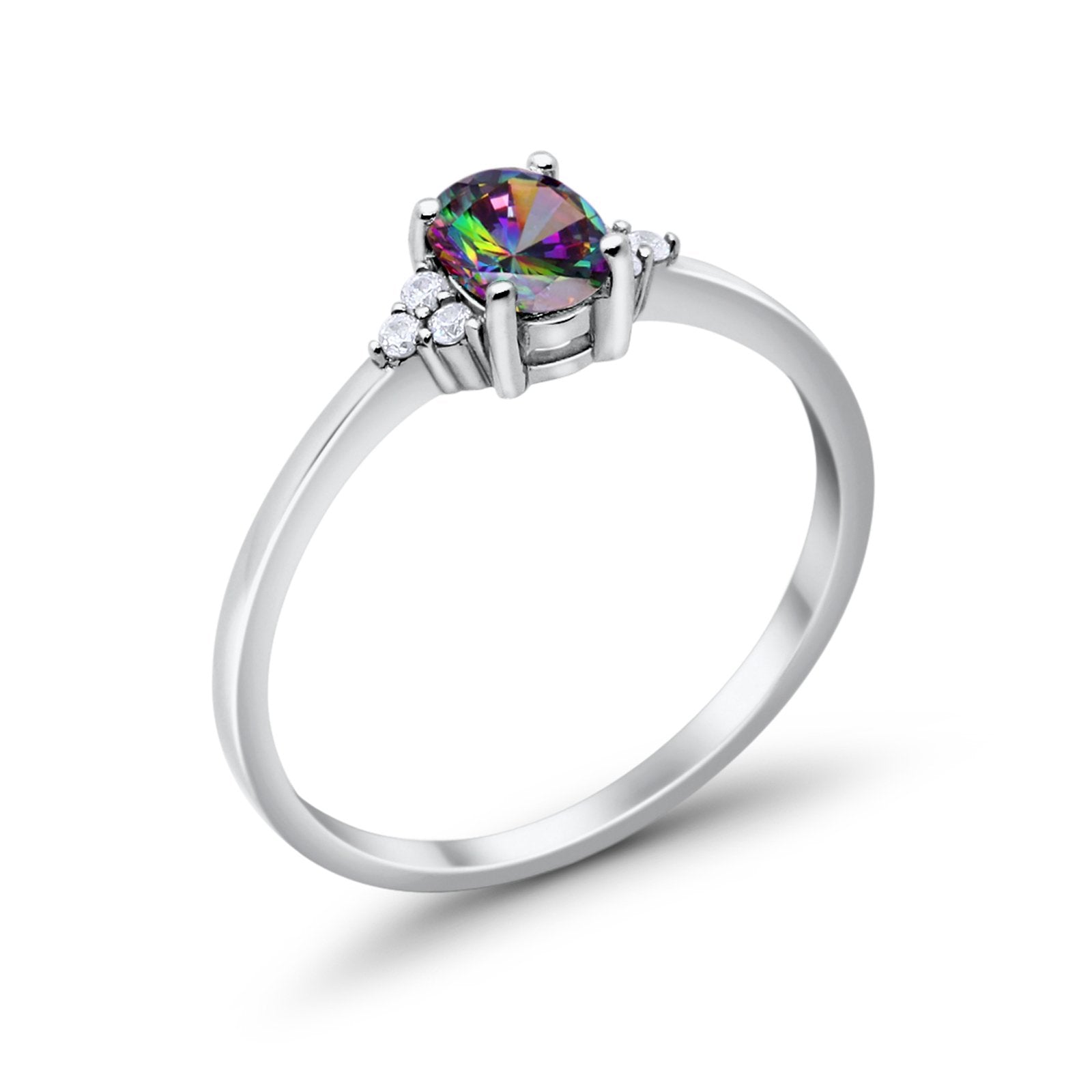 Oval Cut Wedding Ring Simulated Rainbow CZ 925 Sterling Silver