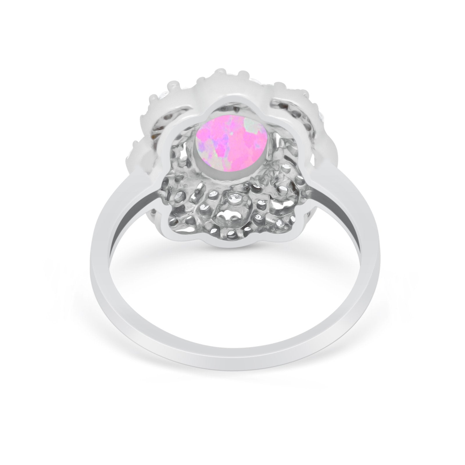 Art Deco Oval Wedding Ring Round Lab Created Pink Opal 925 Sterling Silver